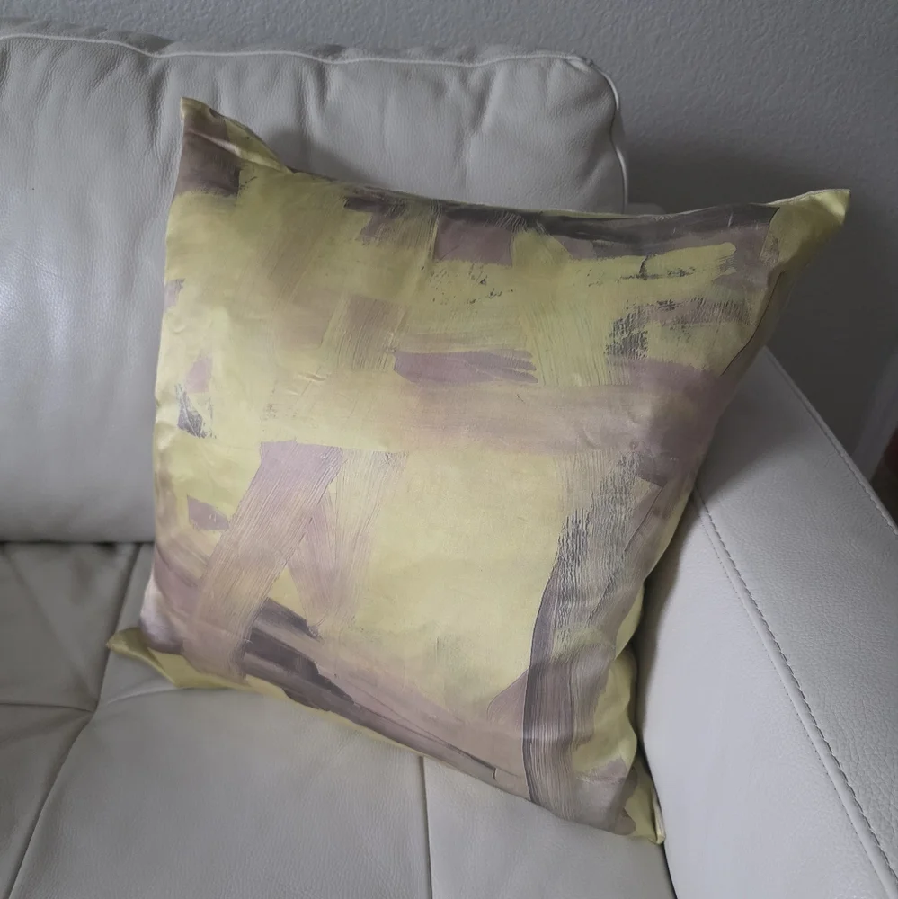 Silk and Linen Abstract Citris Yellow and Tan Throw Pillow Covers